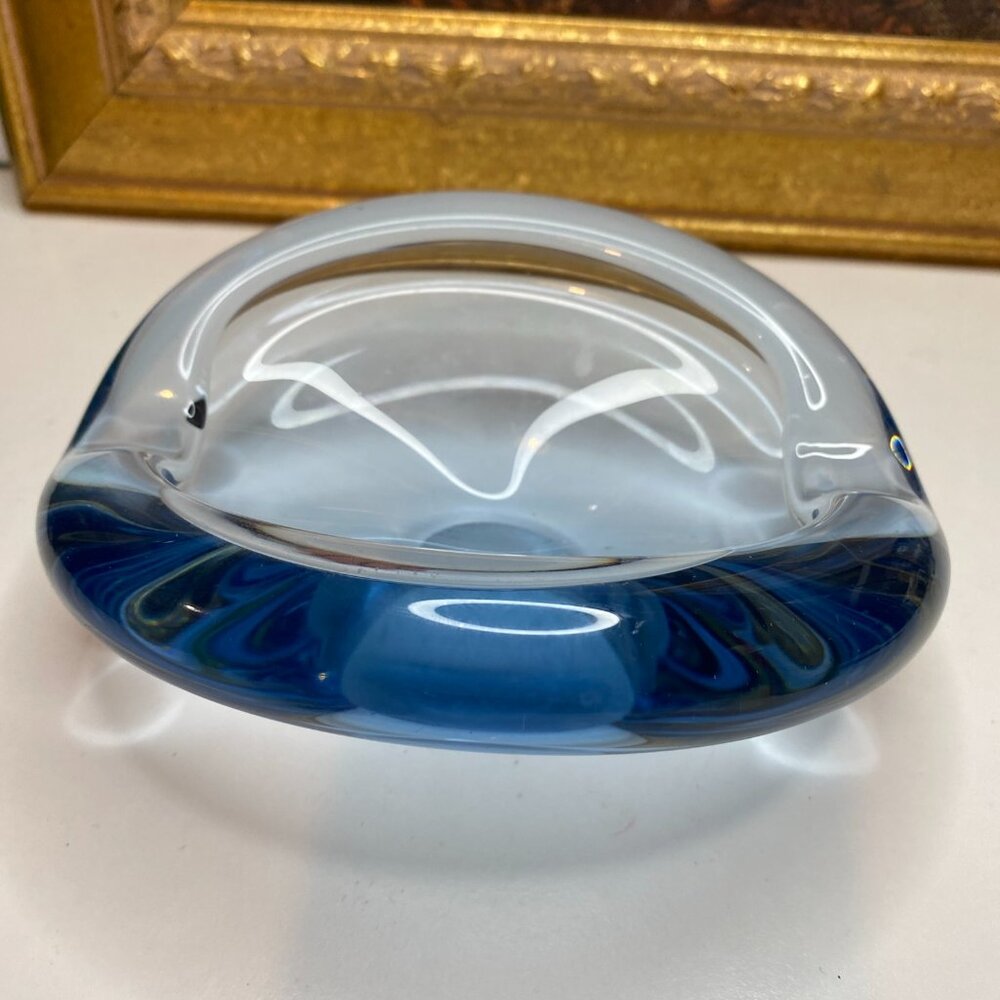 Vintage Holmegaard Per Lutken Light Blue Art Glass Dish Ashtray Signed & Number - Picture 3 of 15